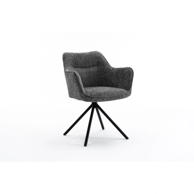 Estila Moderní designová otočná židle Kristal Graphite s tmavým šedým čalouněním a kovovými nožičkami 80 cm