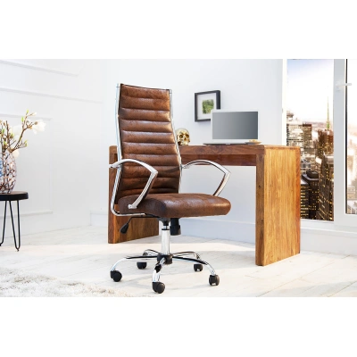 Estila Moderní kancelářská židle Big Deal v hnědé antické barvě s kovovou konstrukcí a nastavitelnou výškou 107-117cm