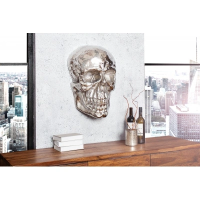Estila Designová extravagantní nástěnná lebka 40cm stříbrná