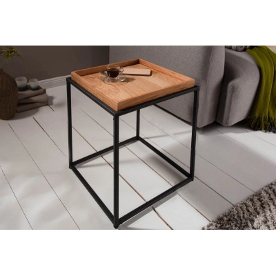 Estila Industriální designový čtvereční příruční stolek Elements s odnímatelnou hnědou povrchovou deskou 50cm