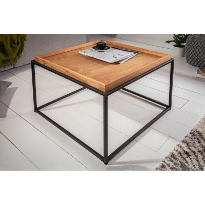 Estila Industriální vkusný čtvercový konferenční stolek Elements s odnímatelnou dřevěnou povrchovou deskou
