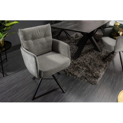 Estila Moderní otočná židle Laggan s šedými područkami a vysokým opěradlem 90cm