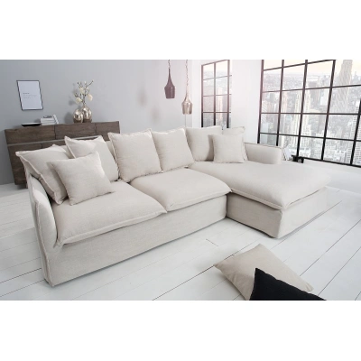 Estila Moderní rohová sedačka Heaven do obývacího pokoje s čalouněním z přírodního lnu bílé barvy 255cm