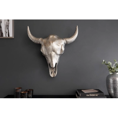 Estila Designový nástěnná dekorace lebka stříbrné barvy 60cm