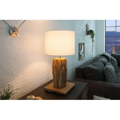 Estila Koloniální dřevěná stolní lampa Pole II s polohovatelným lněným stínítkem v naturální bílé barvě 59-70cm
