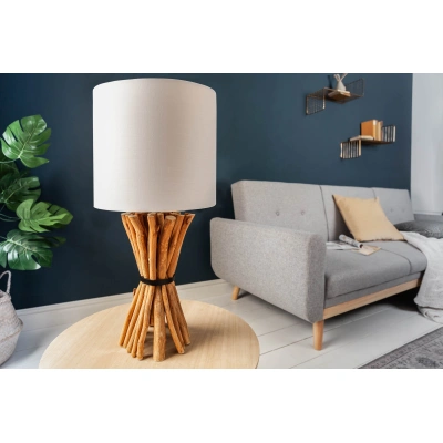 Estila Koloniální stolní lampa Euphoria ze dřeva s béžovým stínítkem 56cm