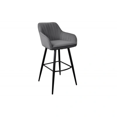 Estila Moderní barová židle Vittel ze sametu v šedé barvě s černými kovovými nohami 102cm