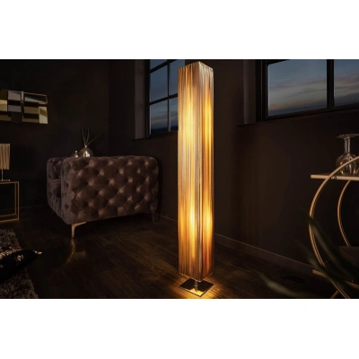 Estila Moderní stojací lampa Paris s látkovým stínítkem zlaté barvy 120cm