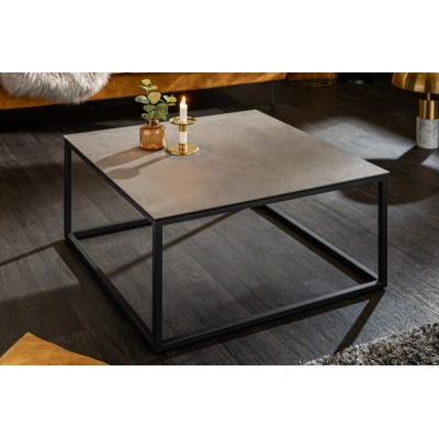 Estila Industriální konferenční stolek Collabor s kovovou konstrukcí a keramickou deskou s betonovým efektem 75cm