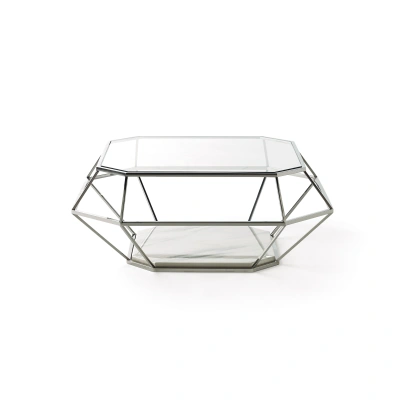 Estila Moderní nadčasový konferenční stolek Adorno z kovu a skla geometrických tvarů 100cm
