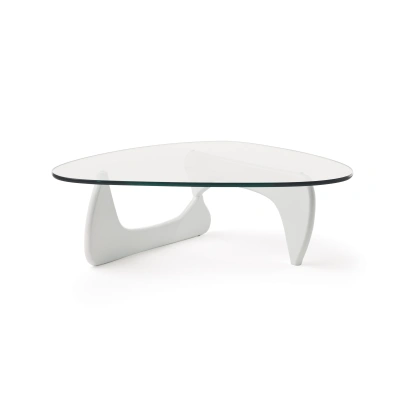 Estila Moderní skleněný konferenční stolek Dezina oblých tvarů s bílou podstavou 125cm
