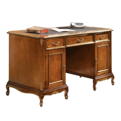 Estila Luxusní rustikální psací stůl Emociones z masivního dřeva se třemi zásuvkami a dvířky 130 cm