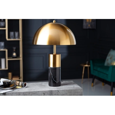 Estila Art-deco moderní stolní lampa Jaspeado v černo-zlaté barvy s kulatým kovovým stínítkem 35cm