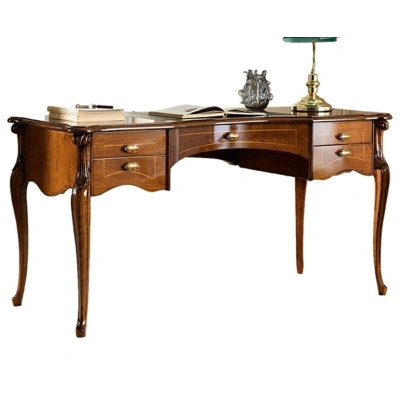 Estila Rustikální luxusní psací stůl Pasiones z masivního dřeva a vyřezávanými nožičkami s pěti zásuvkami 150cm