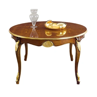 Estila Luxusní kulatý rozkládací jídelní stůl Pasiones z lakovaného masivního dřeva se zlatými dekoracemi 140cm