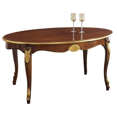 Estila Luxusní rustikální oválný jídelní stůl Pasiones z vyřezávaného masivu s kovovou výzdobou 170 cm