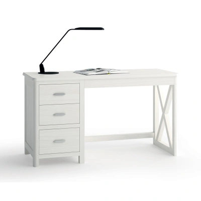 Estila Moderní designový psací stůl Cerdena z masivního dřeva se skříňkou a třemi zásuvkami 140-170cm