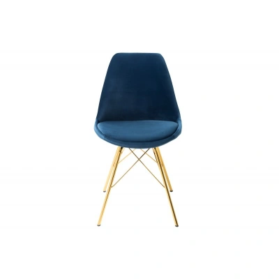 Estila Designová moderní židle Scandinavia se zlatým kovovým nohama a tmavě modrým čalouněním 86cm
