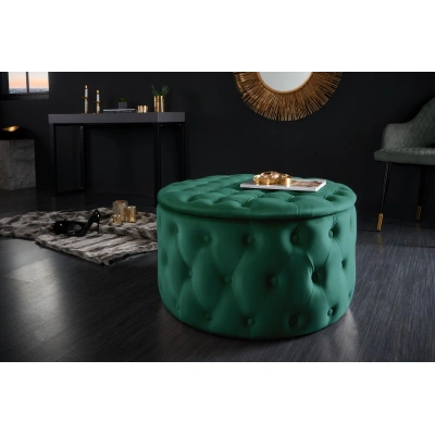 Estila Designová kruhová taburetka do obývacího pokoje Modern Barock v zelené barvě se sametovým čalouněním 75cm
