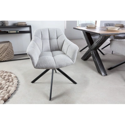 Estila Designová otočná jídelní židle Mariposa s černými kovovými nohami a šedým čalouněním 83cm