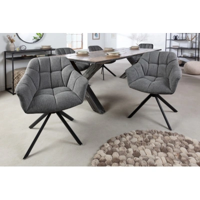 Estila Retro designová otočná jídelní židle s tmavě šedým čalouněním a černými kovovými nohami 83cm