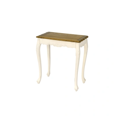 Estila Provence vyřezávaný příruční stolek Preciosa v krémově bílé barvě s přírodně hnědou deskou 75cm