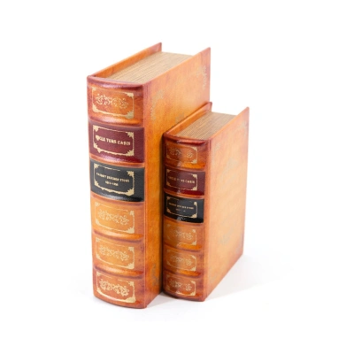 Estila Stylový kožený set knih H.B. Stowe v oranžové barvě s dekorativním vzhledem 27cm