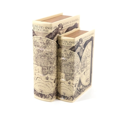 Estila Vintage ekorativní kožená kniha s motivem mapy Philipa Eckebrechta v bílé barvě 27cm