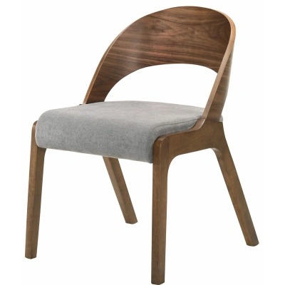 Estila Designová jídelní židle Nordica Nogal z ořechově hnědého masivu se zaoblenou opěrkou a šedým čalouněním 77cm