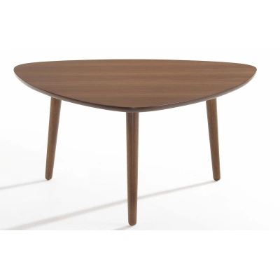 Estila Skandinávský designový konferenční stolek Nordica Nogal v trojúhelníkovém tvaru ze dřeva v provedení ořech hnědý 85cm