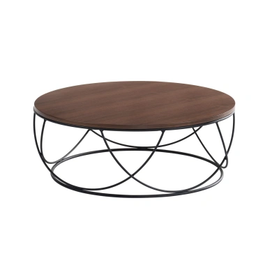 Estila Luxusní kulatý konferenční stolek Nordica Nogal z hnědého dřeva v provedení ořech s černou kovovou podstavou 90 cm