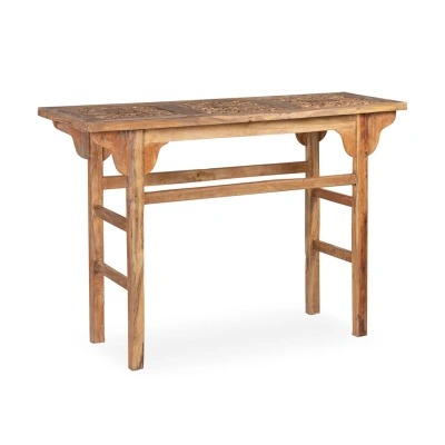Estila Stylový koloniální konzolový stolek Talia s ručně vyřezávanou vrchní deskou 120cm