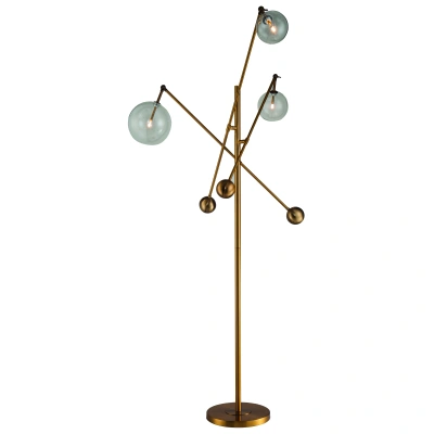 Estila Art-deco kovová stojací lampa Vidar se třemi polohovatelnými rukojeťmi zlatá 180cm