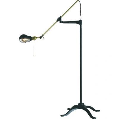 Estila Polohovatelná stojací lampa Vidar ve zlatém moderním provedení s černým otočným kovovým ramenem 200cm