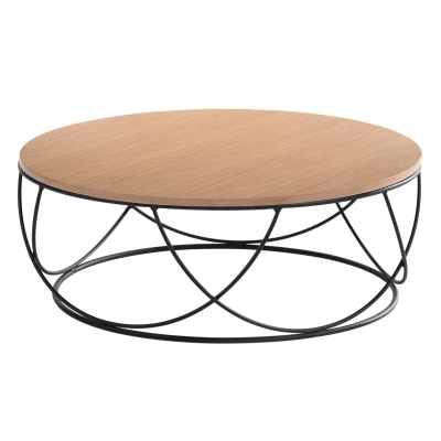Estila Moderní kulatý konferenční stolek Nordica Clara se světle hnědou vrchní deskou s černou kovovou podstavou 90cm