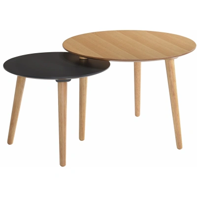 Estila Moderní set kulatých příručních stolek Nordica Clara ze světle hnědého dřeva s masivními dubovými nožičkami 64cm