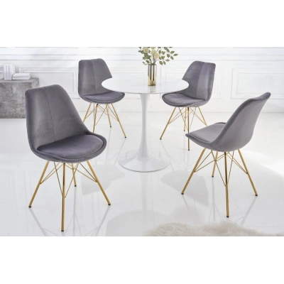 Estila Art deco moderní jídelní židle Scandinavia s tmavě šedým sametovým čalouněním a zlatýma nohama 86cm