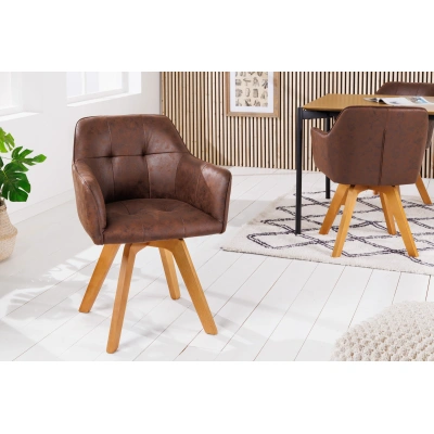 Estila Industriální stylová židle Devon do jídelny s antickým hnědým potahem a masivním hnědýma nohama 83cm