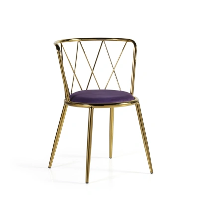 Estila Art-deco kulatá židle Brilia se zlatou konstrukcí a fialovým čalouněním 75cm