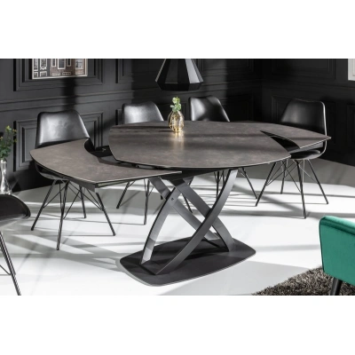 Estila Moderní jídelní stůl Lutz v antracitové šedé barvě s keramickou deskou a kovovou konstrukcí s možností rozložení 190cm
