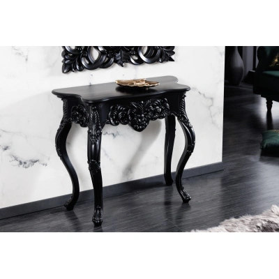 Estila Luxusní konzolový stolek Muriel v barokním stylu černé barvy s ornamentálním vyřezáváním 85cm