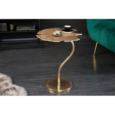 Estila Art-deco designový příruční stolek Ginko ve tvaru listu zlatý 53cm