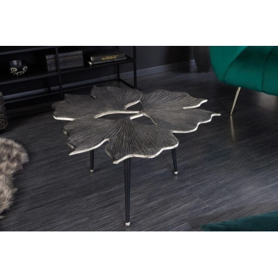 Estila Art-deco stříbrný konferenční stolek Ginko se třemi černými nožičkami 75cm