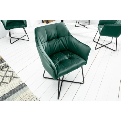 Estila Designová moderní jídelní židle Amala se zeleným sametovým čalouněním a s černýma nohama z kovu 83cm