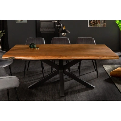 Estila Industriální masivní jídelní stůl Mammut z akáciového dřeva hnědé barvy s černýma kovovými nohama 180cm