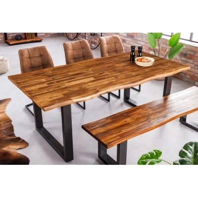 Estila Industriální hnědý obdélníkový jídelní stůl Marron Miel z masivního dřeva v provedení přírodní akácie 160cm