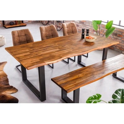 Estila Industriální obdélníkový jídelní stůl Marron Miel z masivního dřeva s černými kovovými nožičkami hnědý 180cm