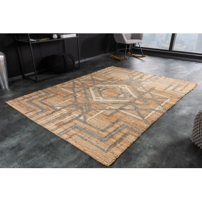 Estila Moderní designový obdélníkový koberec Makalu béžové barvy s šedým geometrickým vzorem 230cm