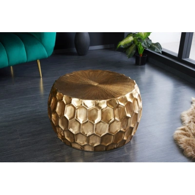 Estila Designový orientální konferenční stolek Himare kulatého tvaru zlaté barvy z kovu 70cm