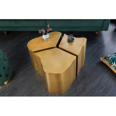 Estila Luxusní glamour konferenční stolek Altera organických tvarů z kovu v mosazném provedení 80cm